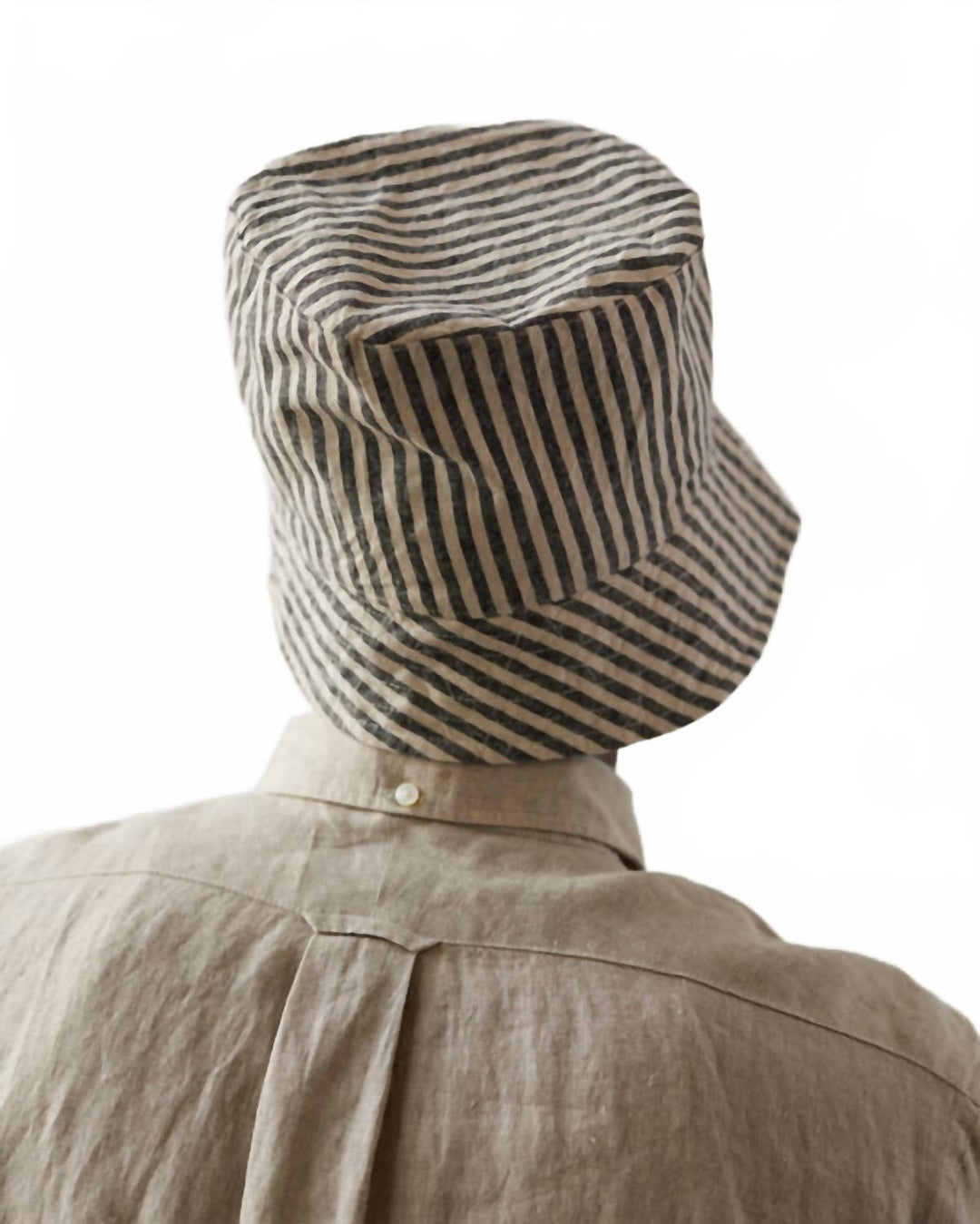 men's bucket hat in natural/black stripe cotton