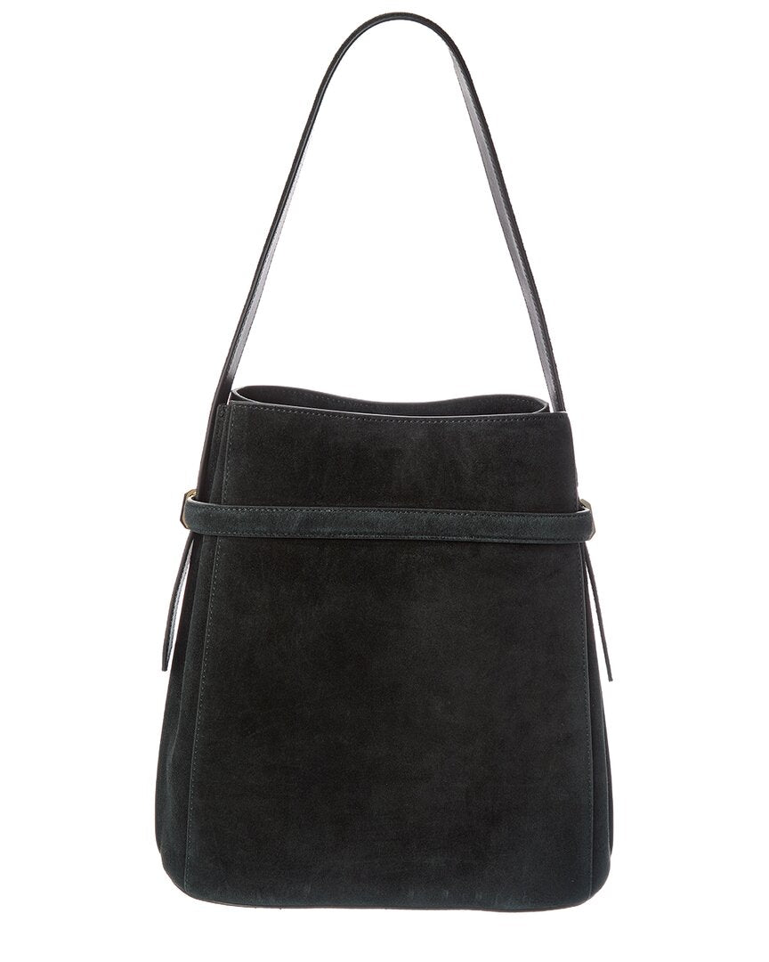 belted suede bucket bag