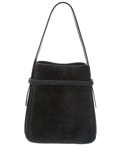 belted suede bucket bag