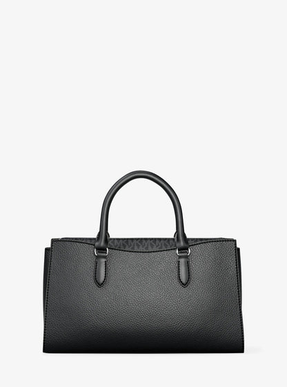 arden medium pebbled leather and signature logo top-zip satchel