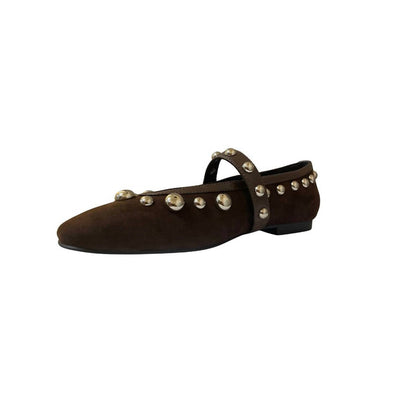 women's studded ballerina flat in marron