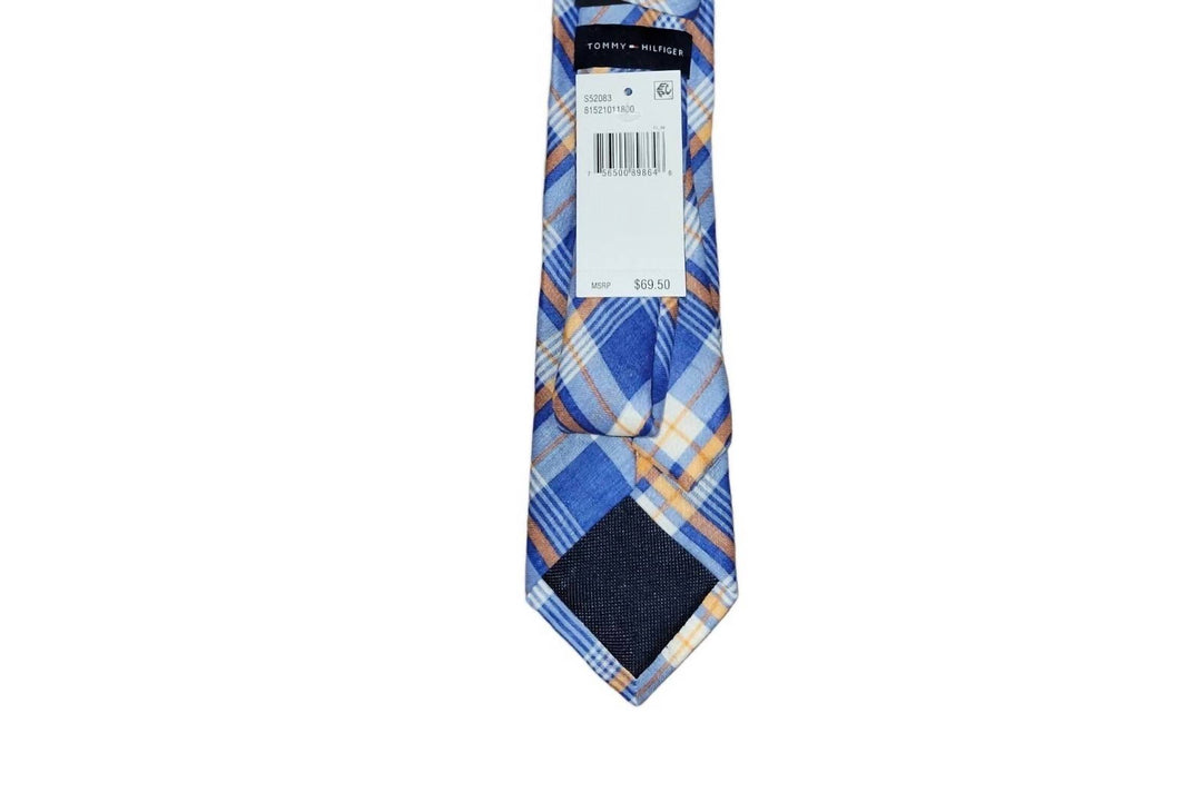 men's designer tie in blue plaid