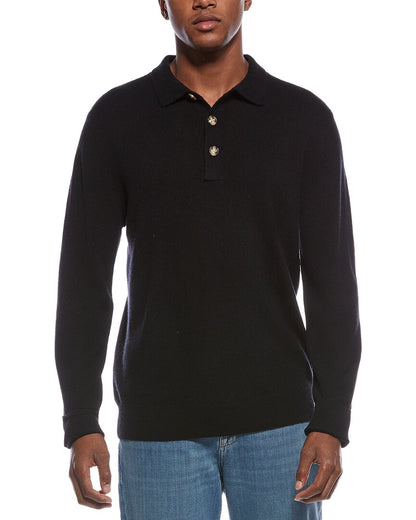 mixed stitch wool & cashmere-blend polo sweater