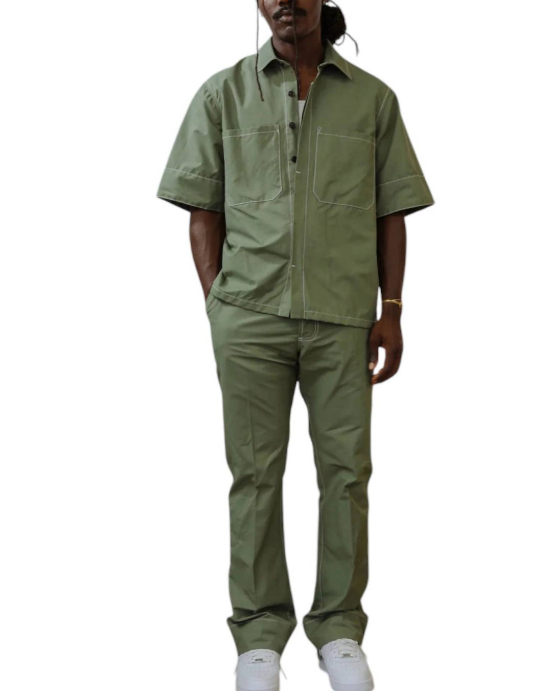 cropped box shirt in deep sage