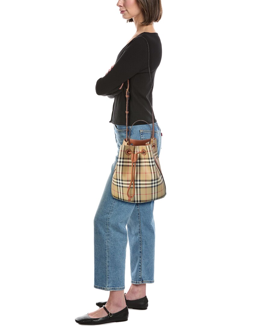 check e-canvas & leather bucket bag