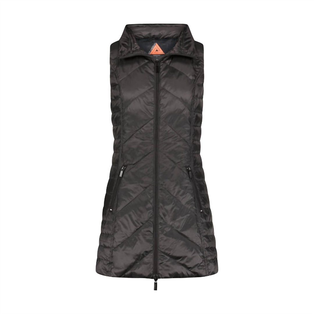 women's metallic chevron quilted vest in black