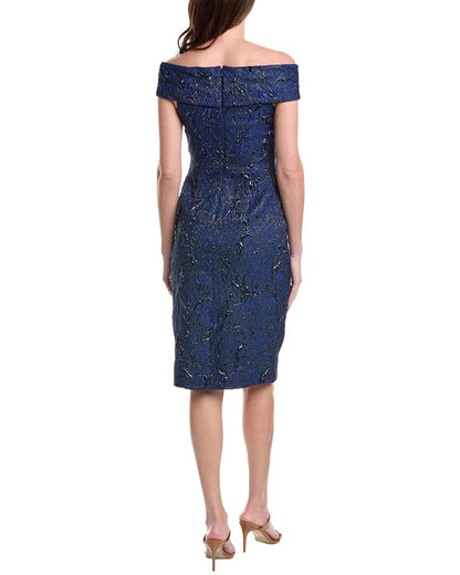 metallic jacquard portrait side ruched dress