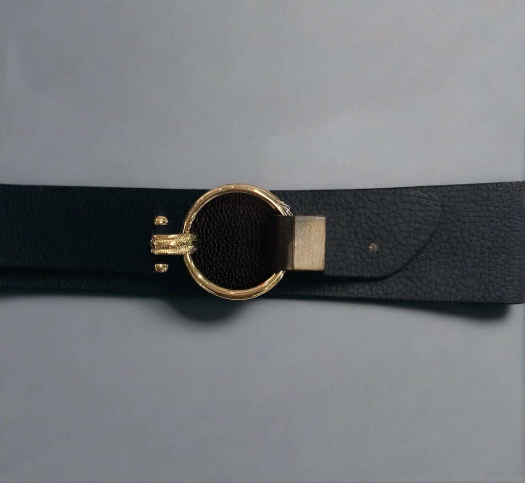 women's gold circle belt in black