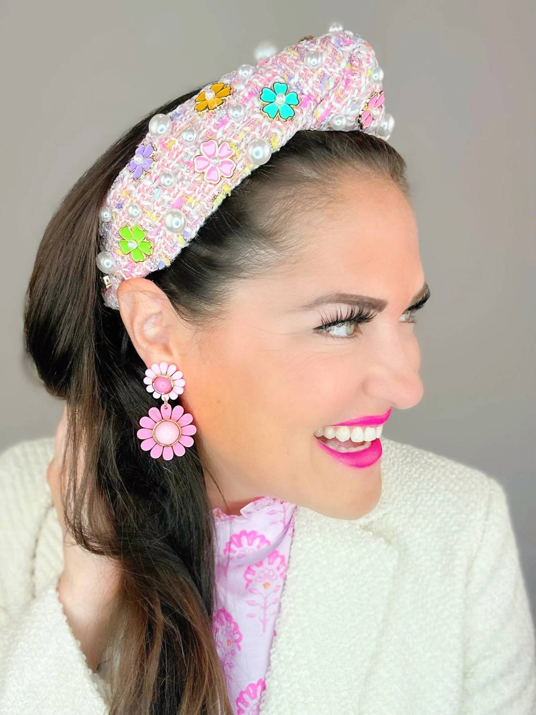 tweed headband in pink