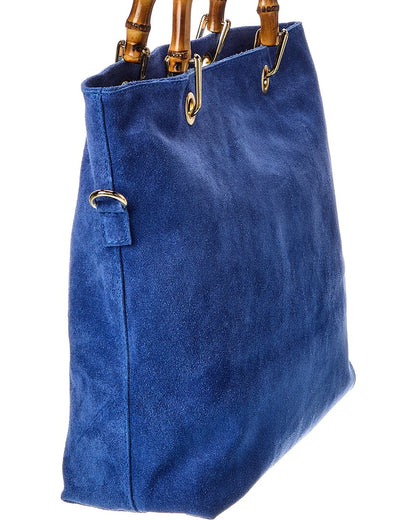 thea27 bamboo handle suede tote