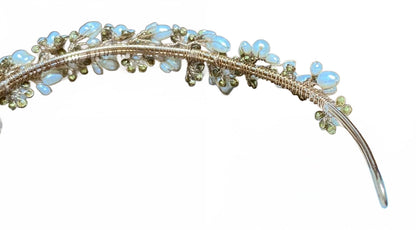 pearl and rhinestone head piece in silver