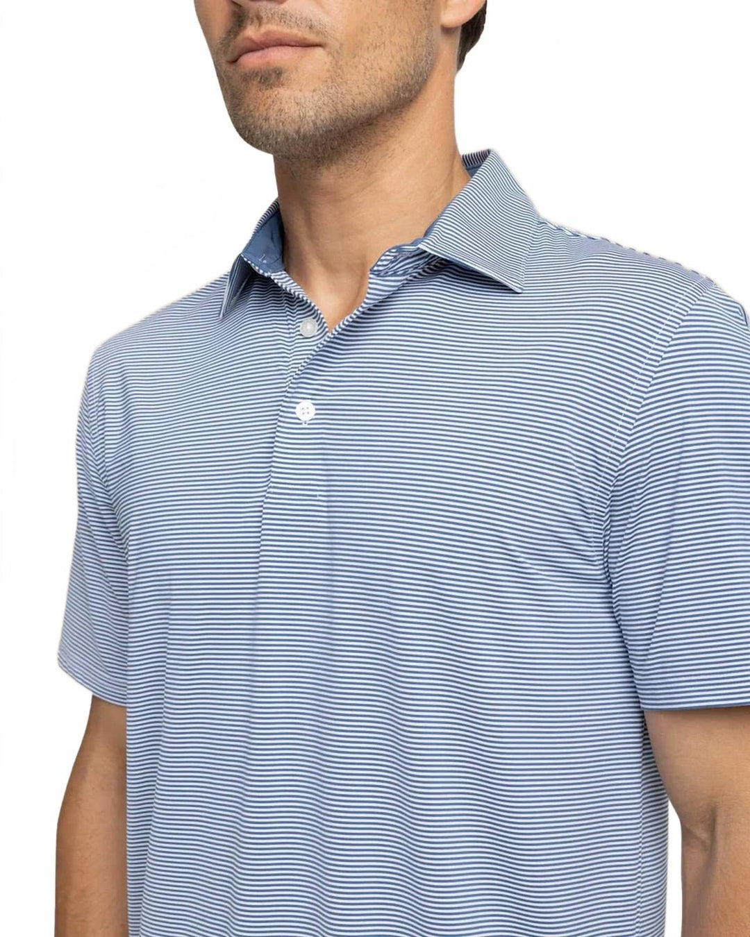 meadowbrook stripe polo in aged denim