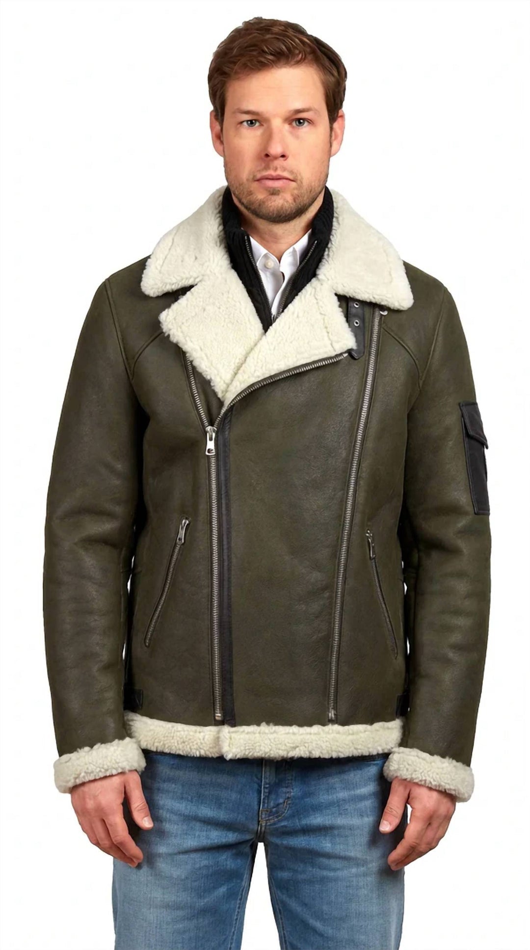 Small - olive with white shearling