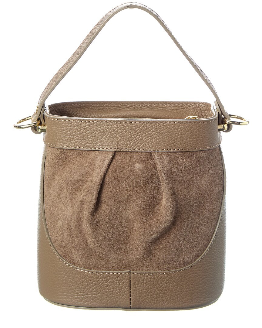 suede and leather bucket bag