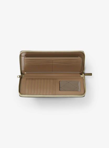 jet set large metallic signature logo continental wallet