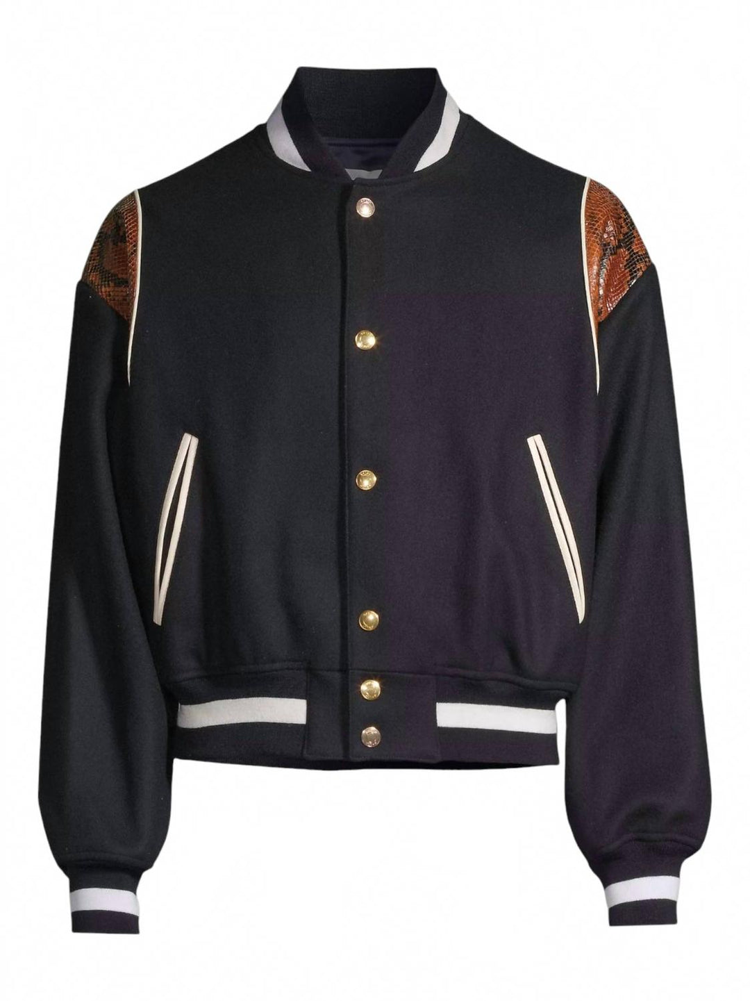 wool-blend snakeskin-embossed bomber jacket in navy
