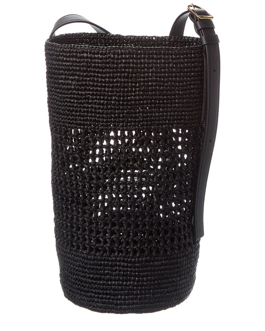 billie small raffia & leather bucket bag
