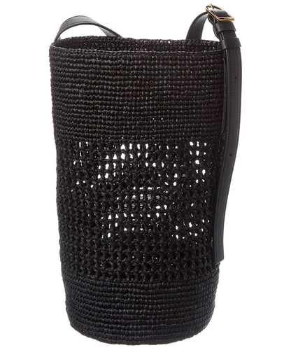 billie small raffia & leather bucket bag