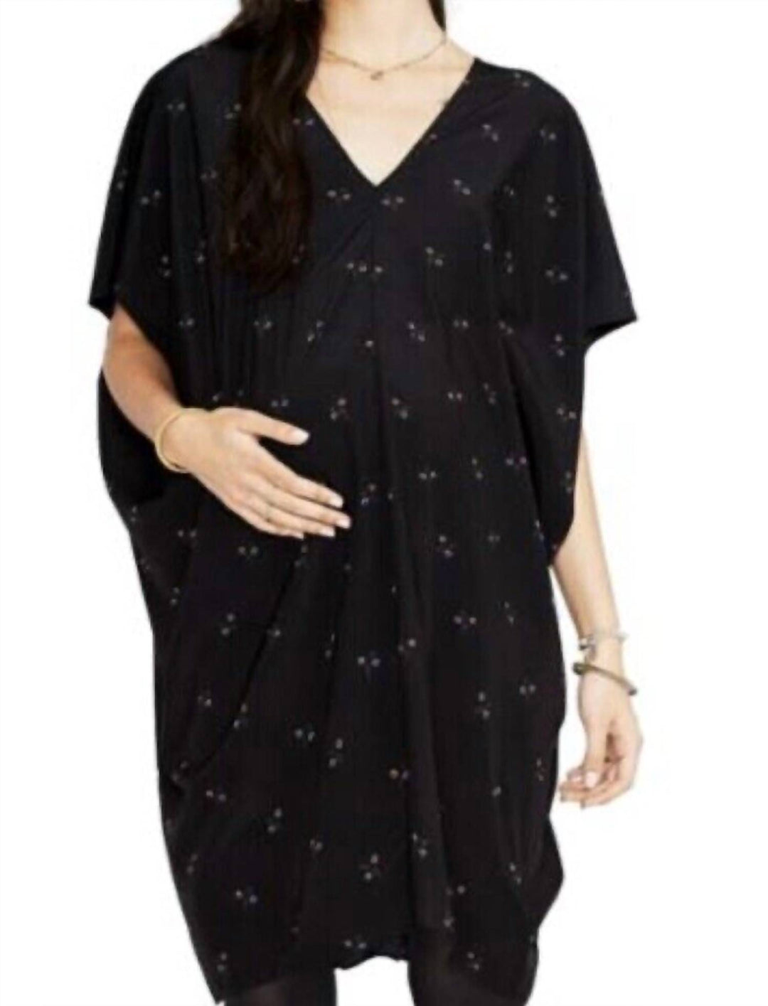 slouch maternity dress in black woodland floral
