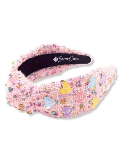 women's tweed heart candy headband in pink