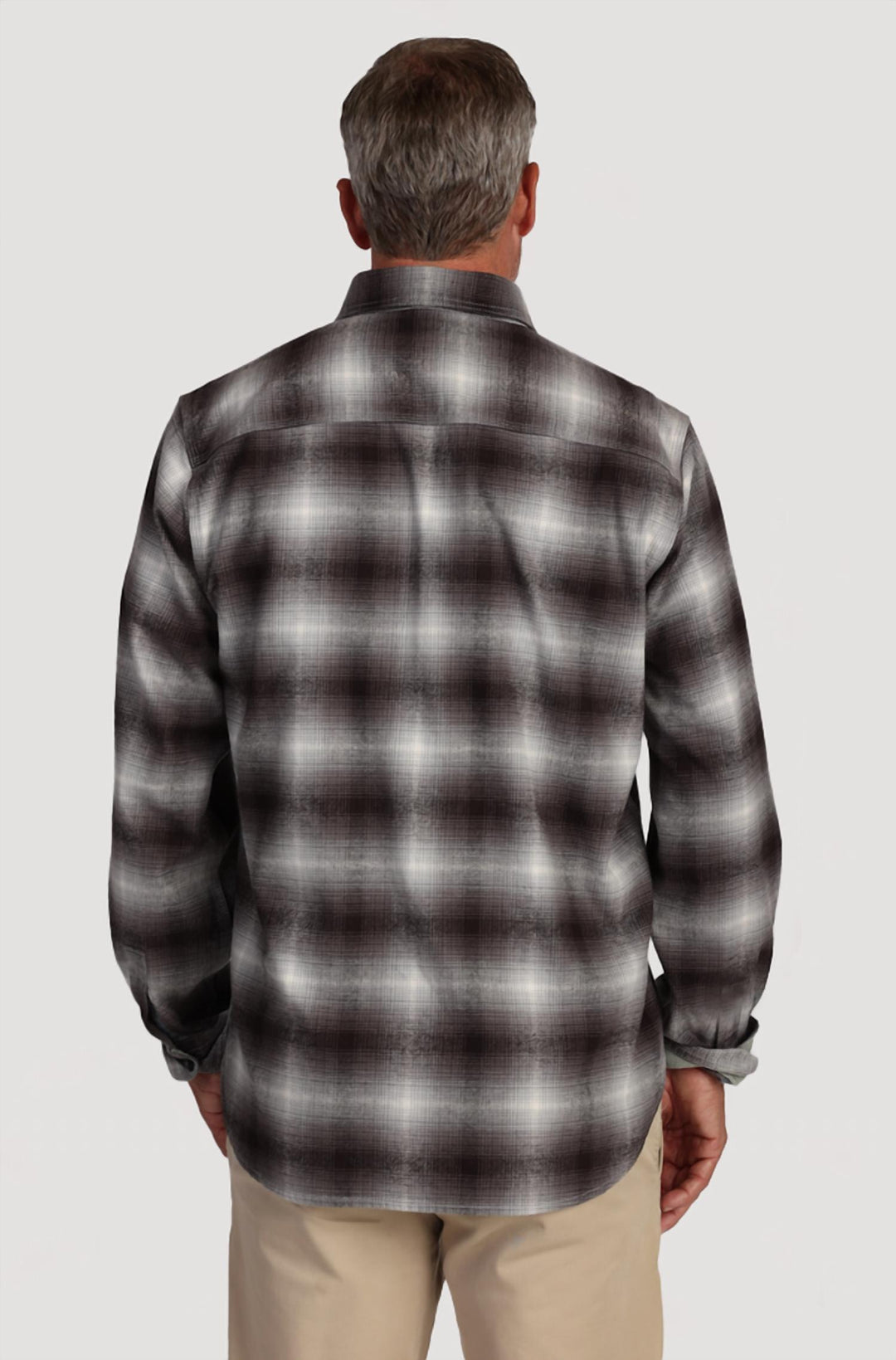 fire mountain plaid flannel shirt in grey