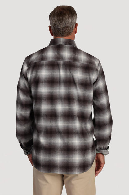fire mountain plaid flannel shirt in grey