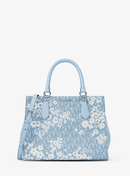 marilyn medium printed signature logo satchel