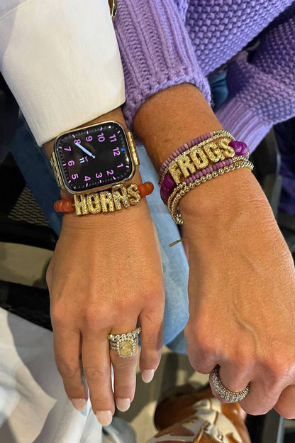 women's eye candy frogs id bracelet in purple