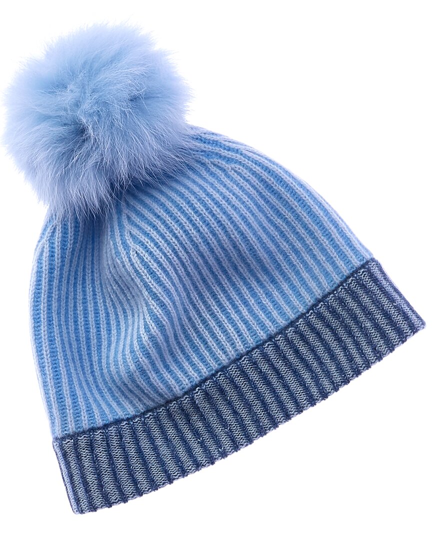 cashmere colorblocked pompom cashmere hat