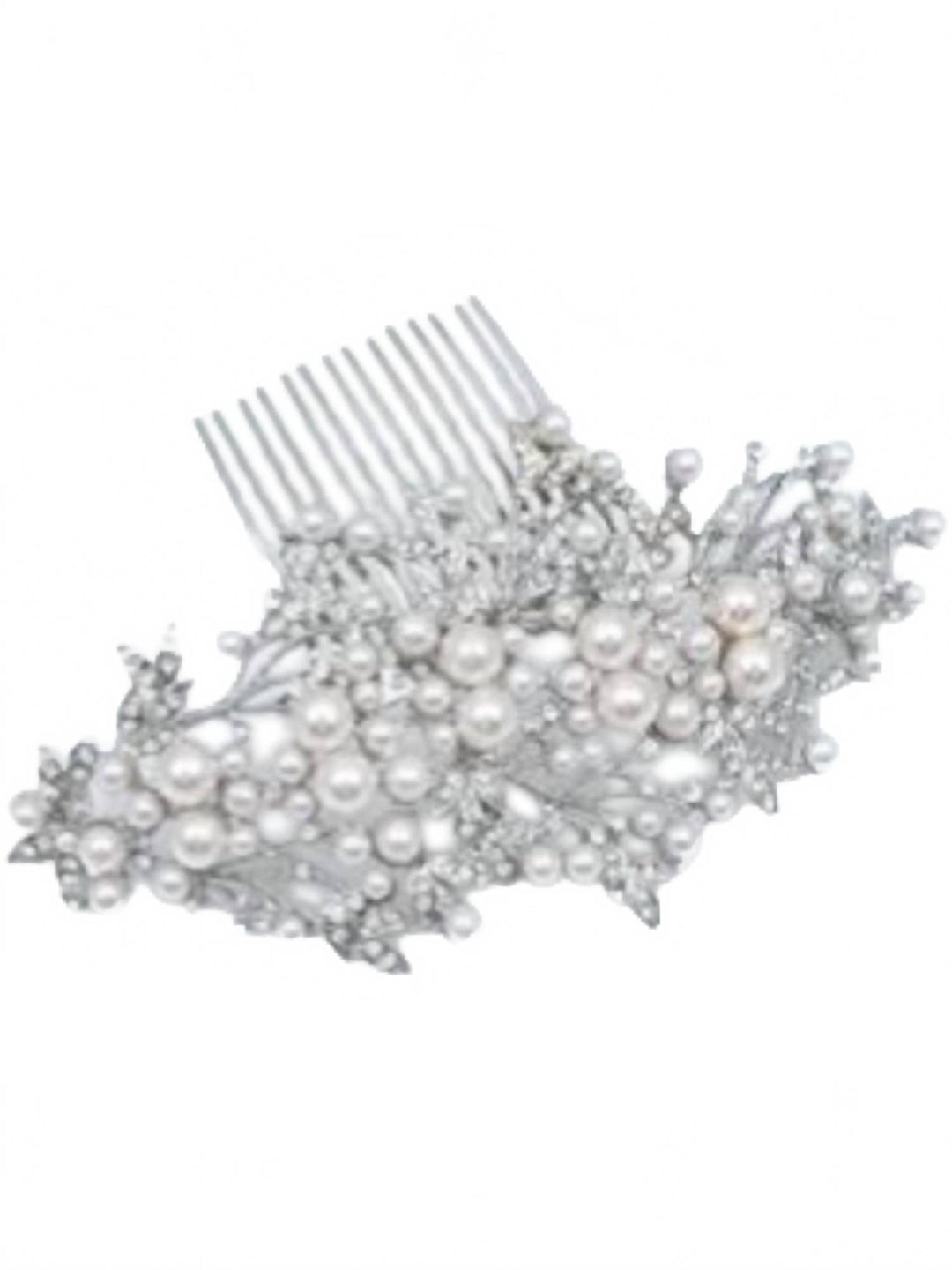 women's encrusted crystal and pearls hair comb in silver