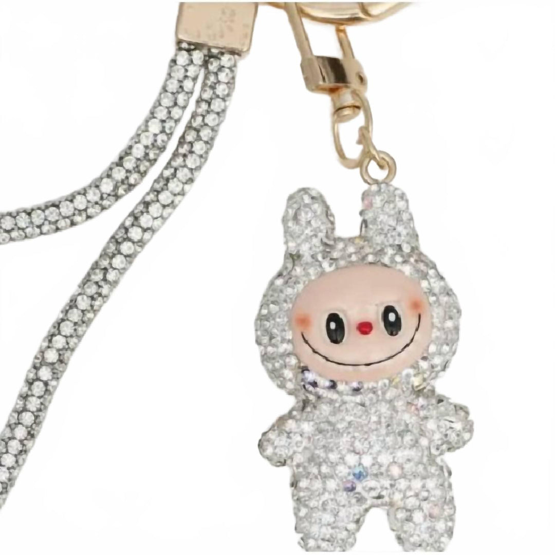 unisex labubu charm rhinestone phone wristlet strap in clear