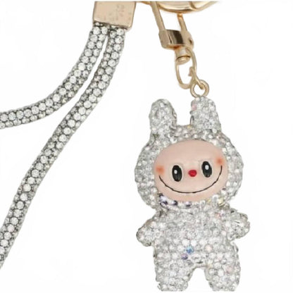 unisex labubu charm rhinestone phone wristlet strap in clear