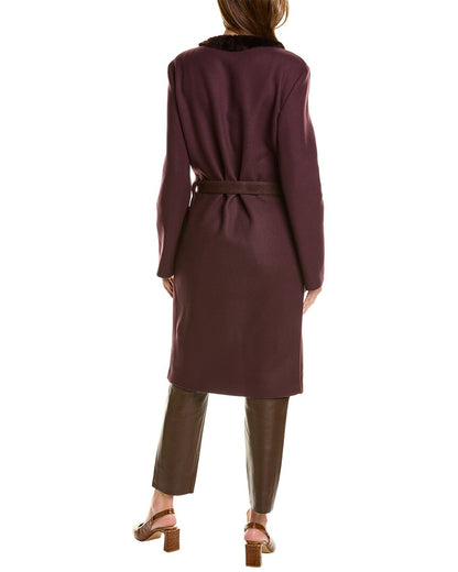 leather-trim wool coat