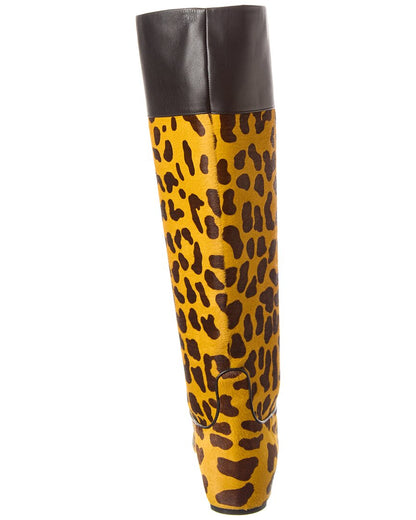 haircalf & leather knee-high boot