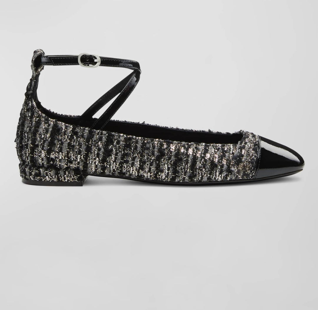 eden strap flat in black tweed