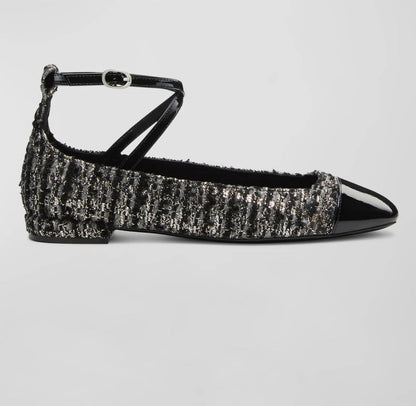 eden strap flat in black tweed