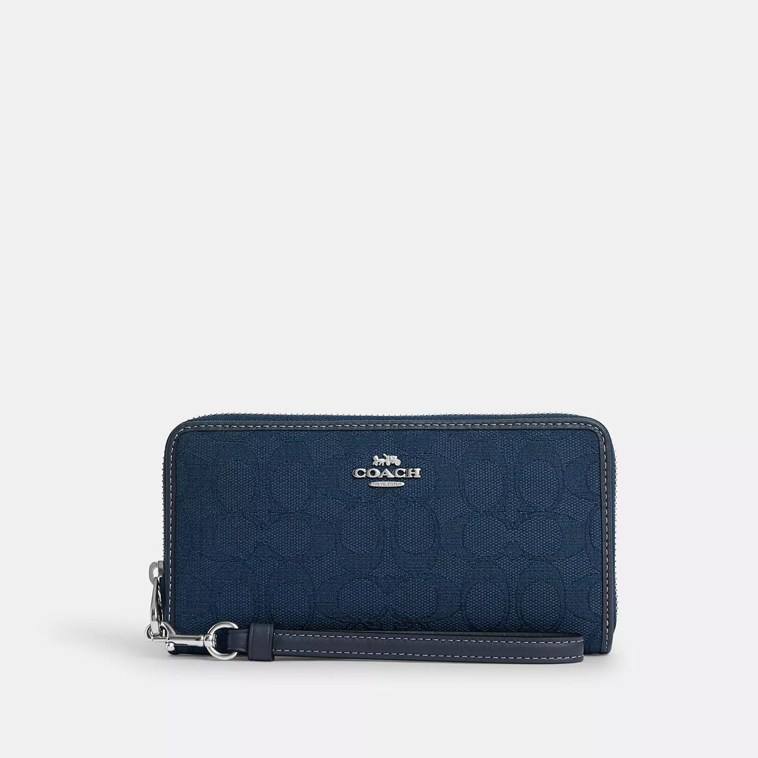 long zip around wallet in signature jacquard