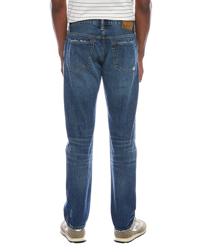 splatter blue rinse slim fit jean