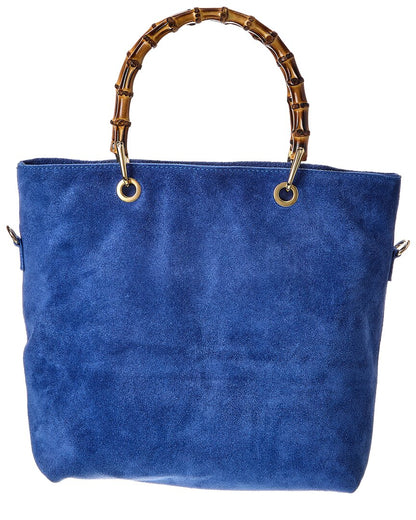 thea27 bamboo handle suede tote