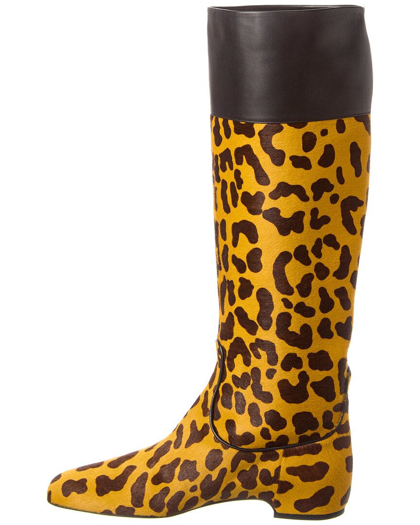 haircalf & leather knee-high boot