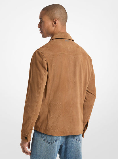 perforated suede shirt jacket