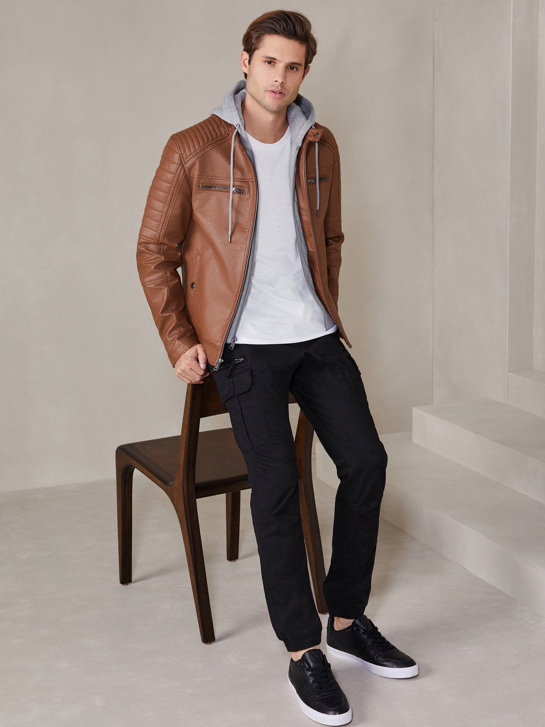 david faux-leather hooded jacket