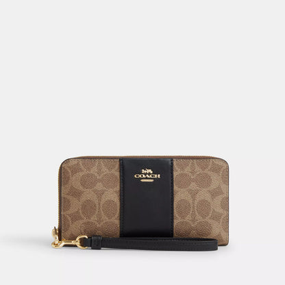 long zip around wallet in signature canvas with stripe