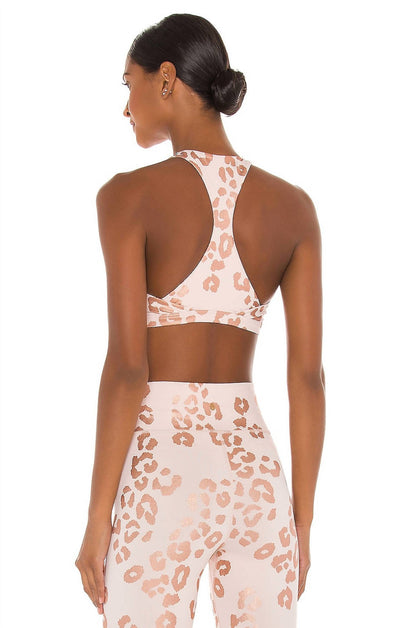 reana sports bra 2.0 in rose gold with lux cheetah print