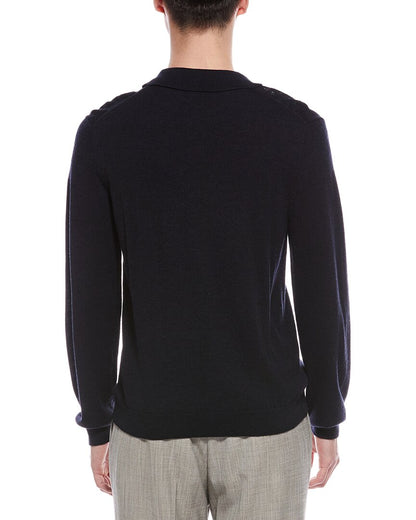 cable front merino wool polo sweater