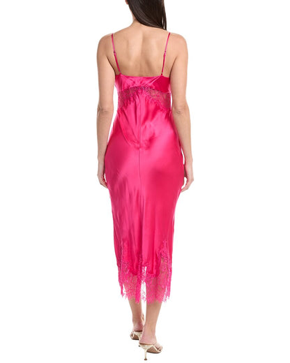 l’agence scotly lace trim silk midi dress