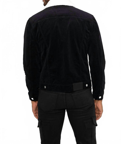 dean needle cord long sleeve jacket in noir sherpa