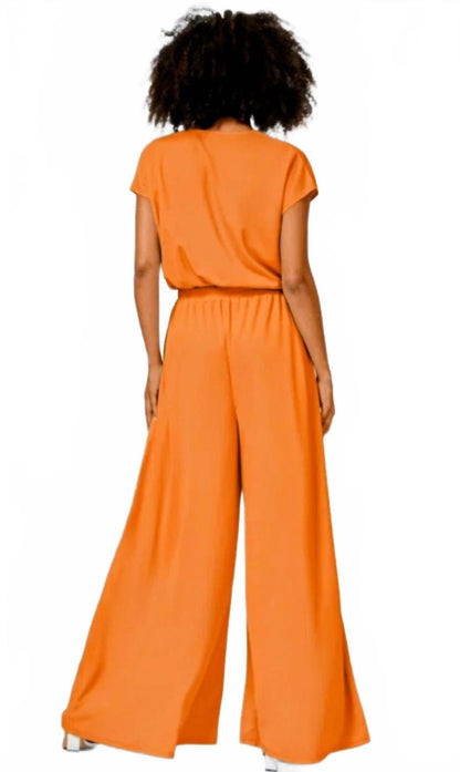short sleeve wide leg jumpsuit in orange