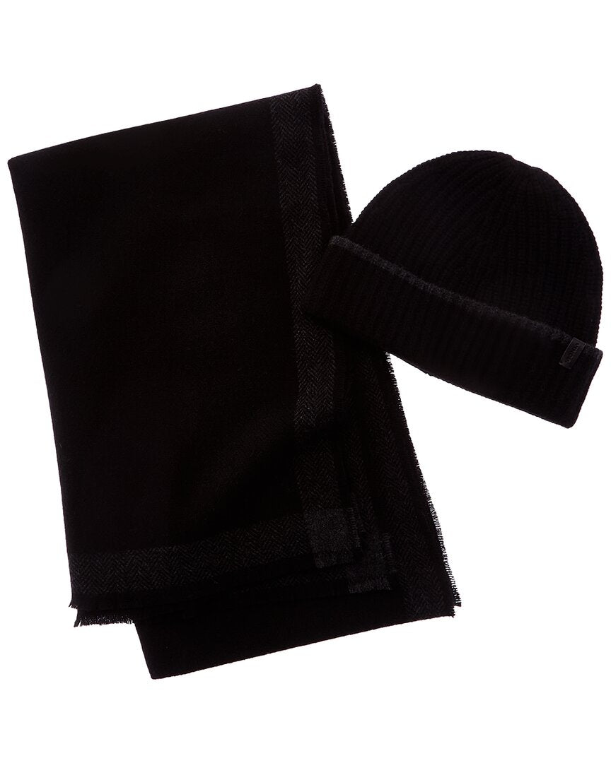 2pc shaker stitch wool & cashmere-blend hat & scarf set
