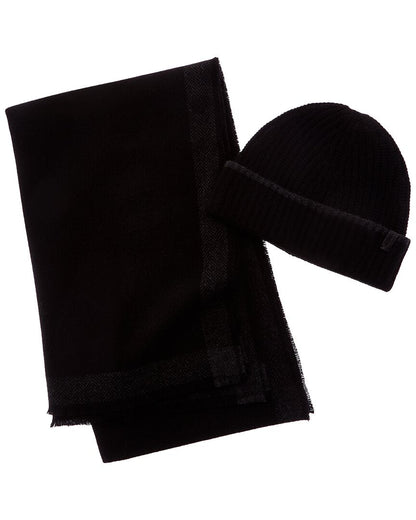 2pc shaker stitch wool & cashmere-blend hat & scarf set